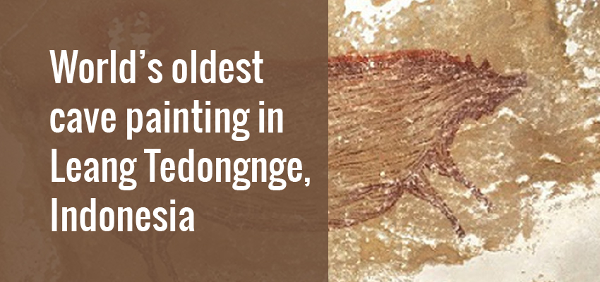 World’s oldest cave painting in the limestone cave of Leang Tedongnge, Indonesia