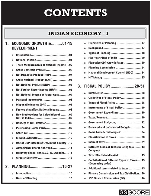 Indian Economy Notes For UPSC Prelims - GS SCORE